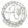 Prata 925 Italiana - 09.285.0005.28 Thin Rosary, Virgem Maria  e Cruz, Polimento Extra Fino, Rodinado