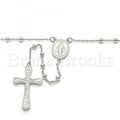 Prata 925 Italiana - 09.285.0003.28 Thin Rosary, Virgem Maria  e Cruz, Polimento Extra Fino, Rodinado