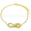 Prata 925 Italiana - Pulseira Trabalhada, Infinito  e Love Design, Com Brilhante de Cristal, Rodinado