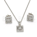 Bruna Brooks Sterling Silver 10.174.0011 Earring and Pendant Adult Set, with White Micro Pave, Polished Finish, Rhodium Tone