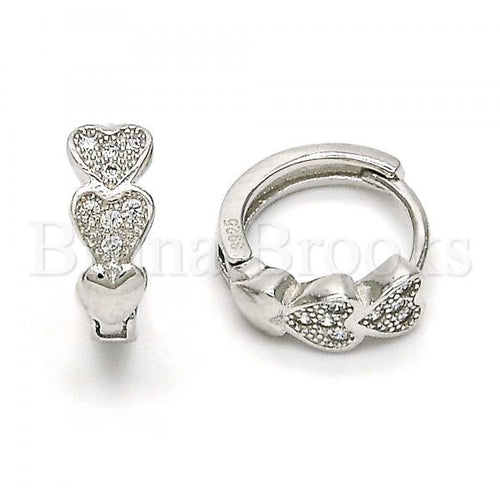 Bruna Brooks Sterling Silver 02.174.0047.15 Huggie Hoop, Heart Design, with White Micro Pave, Polished Finish, Rhodium Tone