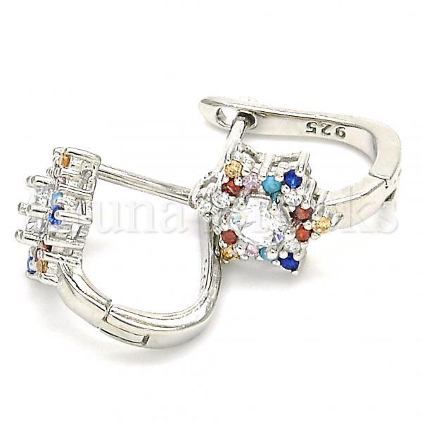 Prata 925 Italiana - 02.186.0182.12 Argolinha Huggie, com Zirconia Multicolorida , Polimento Extra Fino, Rodinado