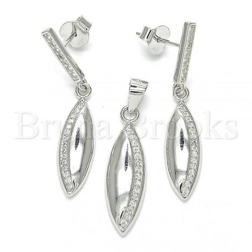 Bruna Brooks Sterling Silver 10.337.0004 Earring and Pendant Adult Set, with White Micro Pave, Polished Finish, Rhodium Tone