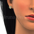 Prata 925 Italiana - 02.285.0057 Brinco de Tarrachinha de Pressão, Coração e Estilo Floral, com  Zirconia, Polimento Extra Fino, Folheado a Ouro Sobre Prata 925