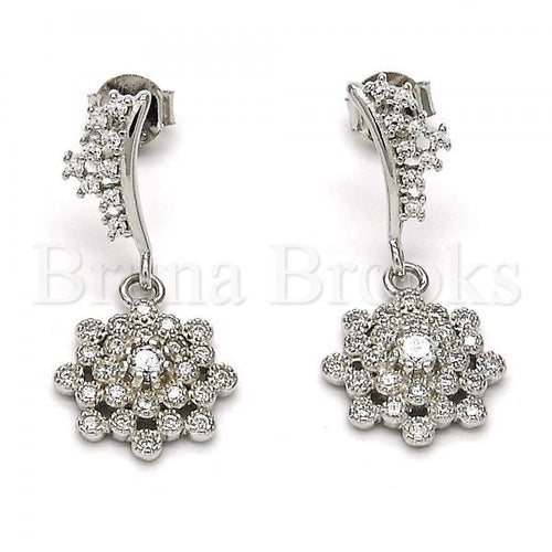 Bruna Brooks Sterling Silver 02.175.0130 Dangle Earring, with White Cubic Zirconia, Polished Finish, Rhodium Tone