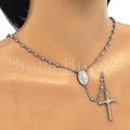 Prata 925 Italiana - 09.285.0001.28 Thin Rosary, Virgem Maria  e Cruz, Polimento Extra Fino, Rodinado