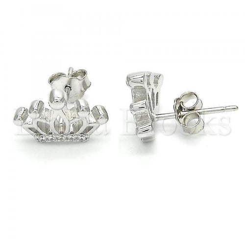 Bruna Brooks Sterling Silver 02.336.0006 Stud Earring, Crown Design, with White Crystal, Polished Finish, Rhodium Tone