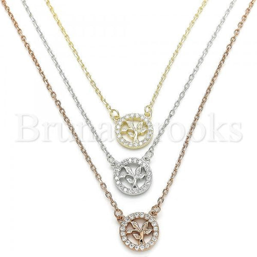 Bruna Brooks Sterling Silver 04.369.0003.18 Fancy Necklace, Tree Design, with White Cubic Zirconia, Polished Finish, Tri Tone