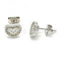 Bruna Brooks Sterling Silver 02.186.0028 Stud Earring, Heart Design, with White Crystal, Polished Finish, Rhodium Tone