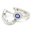 Prata 925 Italiana - Argolinha Huggie, Greek Eye Design, Com Brilhante de Cristal, Rodinado