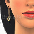 Prata 925 Italiana - Threader Earring, Com Zirconia, Folheado a Ouro Sobre Prata 925