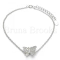 Bruna Brooks Sterling Silver 03.336.0019.07 Fancy Bracelet, Butterfly Design, with White Crystal, Polished Finish, Rhodium Tone