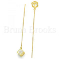 Prata 925 Italiana - Threader Earring, Com Zirconia, Folheado a Ouro Sobre Prata 925