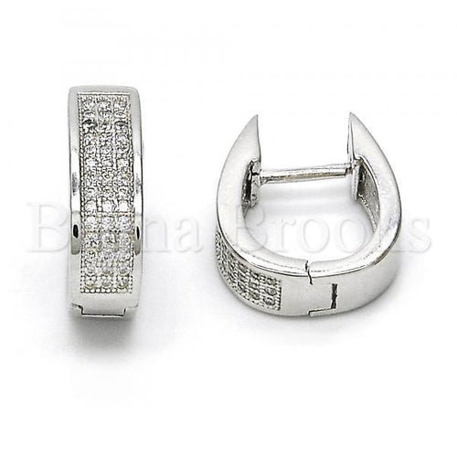 Bruna Brooks Sterling Silver 02.174.0061.15 Huggie Hoop, with White Micro Pave, Polished Finish, Rhodium Tone