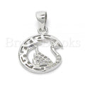 Bruna Brooks Sterling Silver 05.336.0016 Fancy Pendant, Swan Design, with White Micro Pave, Polished Finish, Rhodium Tone