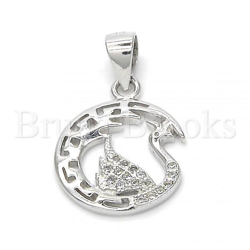 Bruna Brooks Sterling Silver 05.336.0016 Fancy Pendant, Swan Design, with White Micro Pave, Polished Finish, Rhodium Tone