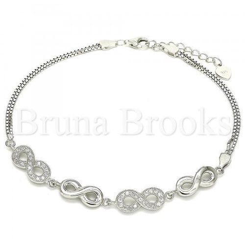 Bruna Brooks Sterling Silver 03.286.0022.08 Fancy Bracelet, Infinite Design, with White Micro Pave, Polished Finish, Rhodium Tone