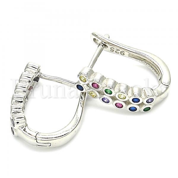 Prata 925 Italiana - 02.332.0052.12 Argolinha Huggie, com Zirconia Multicolorida , Polimento Extra Fino, Rodinado