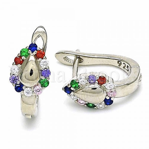 Bruna Brooks Sterling Silver 02.332.0054.12 Huggie Hoop, Teardrop Design, with Multicolor Cubic Zirconia, Polished Finish, Rhodium Tone