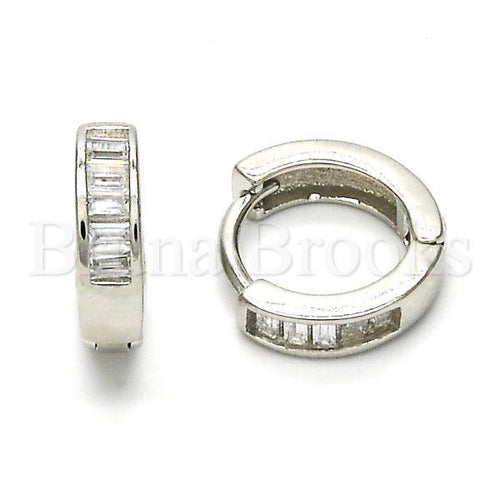 Bruna Brooks Sterling Silver 02.175.0089.10 Huggie Hoop, with White Cubic Zirconia, Polished Finish, Rhodium Tone