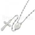 Prata 925 Italiana - 09.285.0003.28 Thin Rosary, Virgem Maria  e Cruz, Polimento Extra Fino, Rodinado