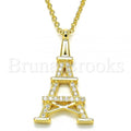 Prata 925 Italiana - Gargantilha Trabalhada,  Eiffel Tower Design, Com Brilhante de Cristal, Rodinado