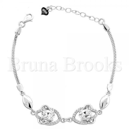 Bruna Brooks Sterling Silver 03.183.0009 Fancy Bracelet, with White Cubic Zirconia, Polished Finish, Rhodium Tone