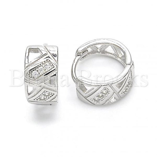 Bruna Brooks Sterling Silver 02.332.0034.12 Huggie Hoop, with White Micro Pave, Polished Finish, Rhodium Tone