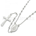 Prata 925 Italiana - 09.285.0004.28 Thin Rosary, Virgem Maria  e Cruz, Polimento Extra Fino, Rodinado