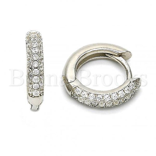 Bruna Brooks Sterling Silver 02.286.0010.15 Huggie Hoop, with White Cubic Zirconia, Polished Finish, Rhodium Tone