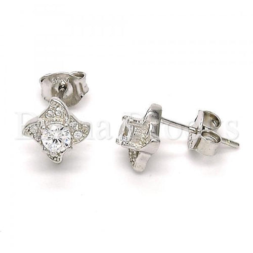 Bruna Brooks Sterling Silver 02.186.0026 Stud Earring, with White Cubic Zirconia and White Micro Pave, Polished Finish, Rhodium Tone