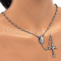 Prata 925 Italiana - 09.285.0005.28 Thin Rosary, Virgem Maria  e Cruz, Polimento Extra Fino, Rodinado