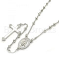 Prata 925 Italiana - 09.285.0005.28 Thin Rosary, Virgem Maria  e Cruz, Polimento Extra Fino, Rodinado