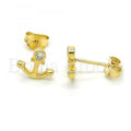 Bruna Brooks Sterling Silver 02.285.0049 Stud Earring, Anchor Design, with White Cubic Zirconia, Polished Finish, Golden Tone