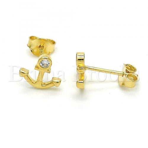 Bruna Brooks Sterling Silver 02.285.0049 Stud Earring, Anchor Design, with White Cubic Zirconia, Polished Finish, Golden Tone