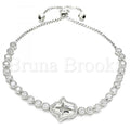 Bruna Brooks Sterling Silver 03.286.0005.10 Fancy Bracelet, Hand of God and Cross Design, with White Cubic Zirconia, Polished Finish, Rhodium Tone