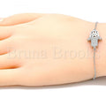 Prata 925 Italiana - 03.336.0092.07 Pulseira Trabalhada, Hamsa, Mão de Deus, Com Cristal Branco, Polimento Extra Fino, Rodinado