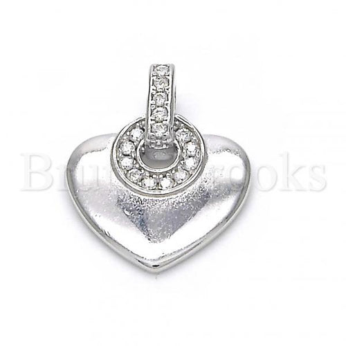 Bruna Brooks Sterling Silver 05.336.0014 Fancy Pendant, Heart Design, with White Crystal, Polished Finish, Rhodium Tone