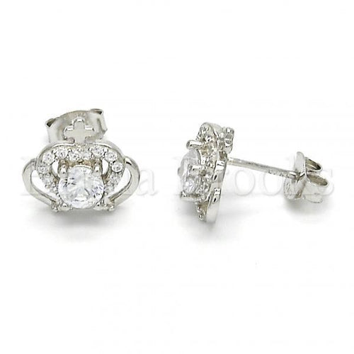 Bruna Brooks Sterling Silver 02.285.0059 Stud Earring, Crown Design, with White Cubic Zirconia, Polished Finish,