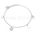 Bruna Brooks Sterling Silver 03.336.0051.10 Charm Anklet , Butterfly and Star Design, with White Cubic Zirconia, Polished Finish, Rhodium Tone