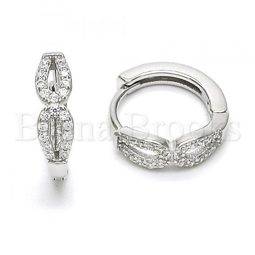 Bruna Brooks Sterling Silver 02.291.0012.15 Huggie Hoop, with White Micro Pave, Polished Finish, Rhodium Tone
