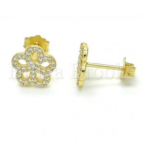 Bruna Brooks Sterling Silver 02.174.0084 Stud Earring, Flower Design, with White Micro Pave, Polished Finish, Golden Tone