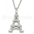 Prata 925 Italiana - Gargantilha Trabalhada,  Eiffel Tower Design, Com Brilhante de Cristal, Rodinado