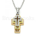 Bruna Brooks Sterling Silver 04.336.0105.16 Fancy Necklace, Cross Design, with White Crystal, Polished Finish, Tri Tone