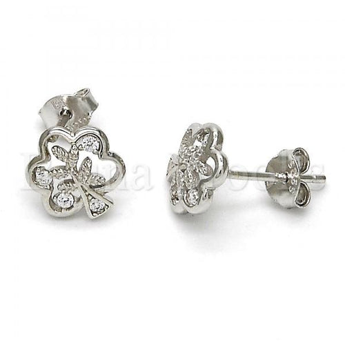 Bruna Brooks Sterling Silver 02.285.0016 Stud Earring, Tree Design, with White Cubic Zirconia, Polished Finish, Rhodium Tone