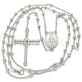 Prata 925 Italiana - 09.285.0001.28 Thin Rosary, Virgem Maria  e Cruz, Polimento Extra Fino, Rodinado