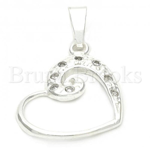 Bruna Brooks Sterling Silver 05.16.0210 Fancy Pendant, and Heart with White Crystal, Polished Finish, Silver Tone