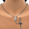 Prata 925 Italiana - 09.285.0005.28 Thin Rosary, Virgem Maria  e Cruz, Polimento Extra Fino, Rodinado