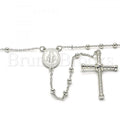 Prata 925 Italiana - 09.285.0001.28 Thin Rosary, Virgem Maria  e Cruz, Polimento Extra Fino, Rodinado