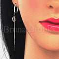 Prata 925 Italiana - 02.186.0088 Brinco Longo, com  Zirconia, Polimento Extra Fino, Rodinado